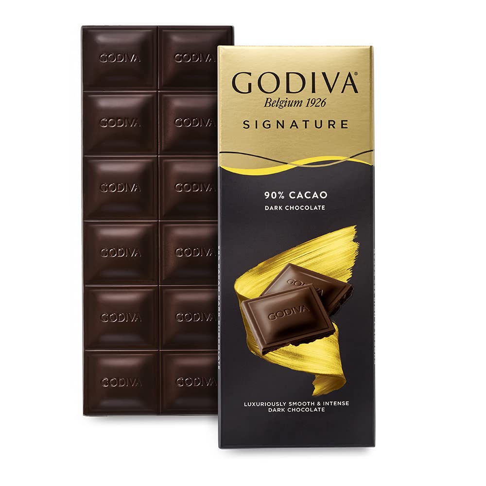 GODIVA Signature 90% Dark Chocolate Bar, Belgium 1926, Luxuriously Smooth & Intense, 90g (Product Of Belgium)