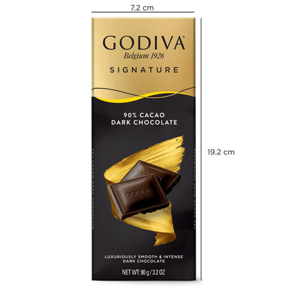 GODIVA Signature 90% Dark Chocolate Bar, Belgium 1926, Luxuriously Smooth & Intense, 90g (Product Of Belgium)