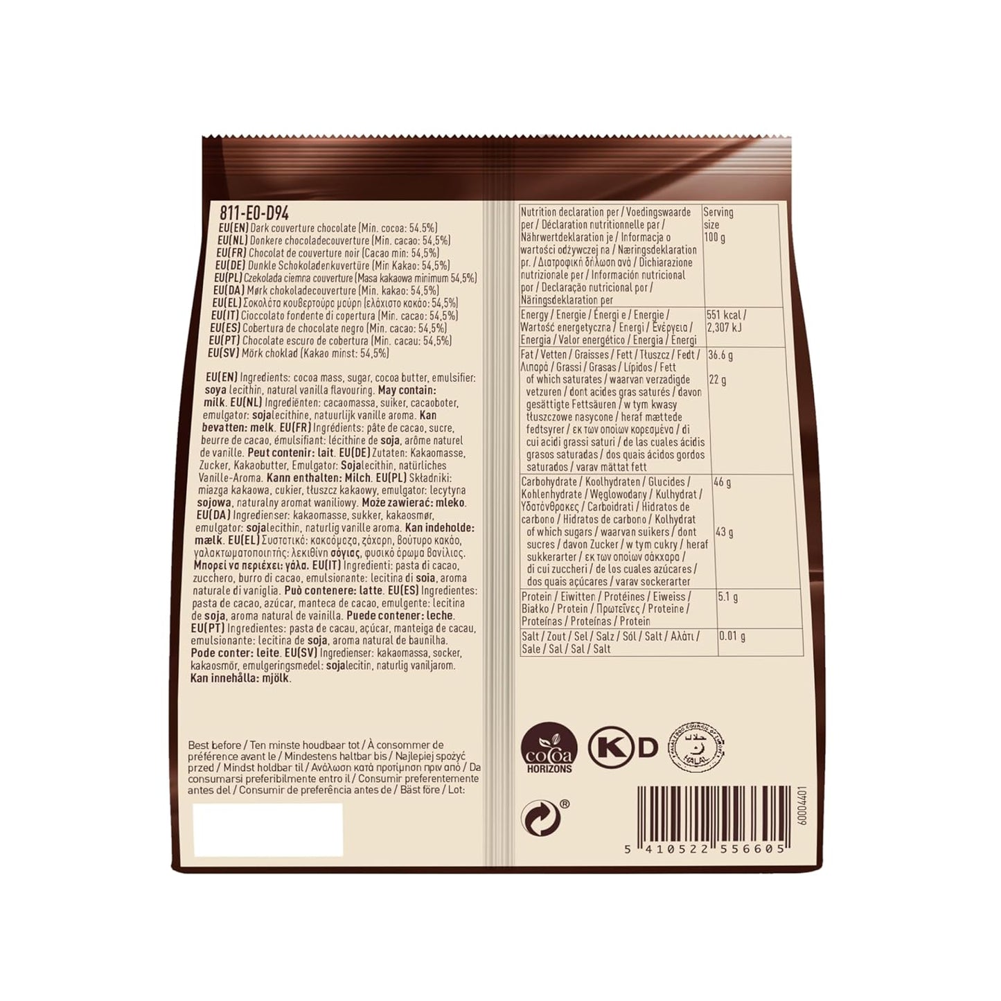 Callebaut 811 Dark Chocolate Callets 400 g | Belgian Chocolate | 54.5% Cocoa