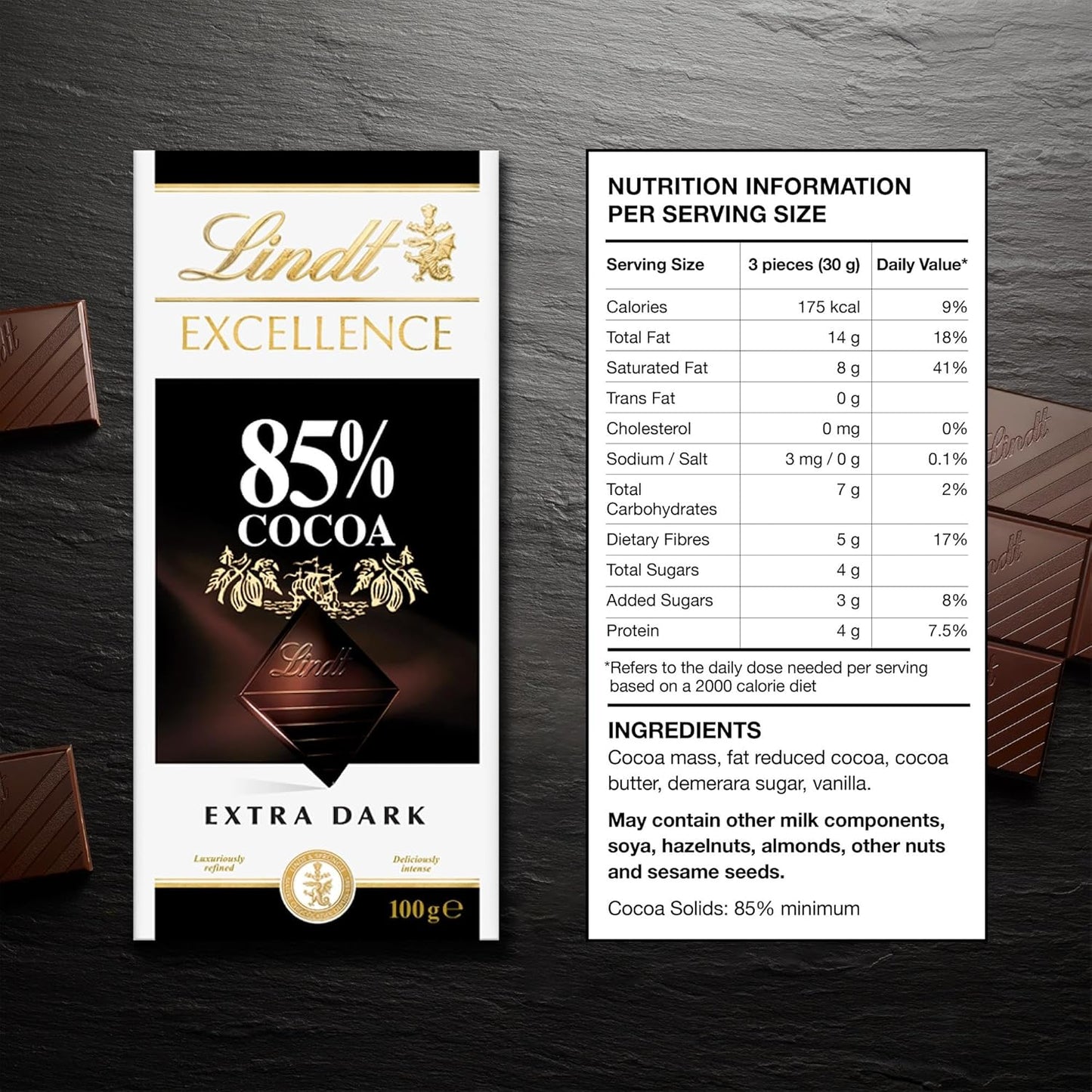 Lindt 85% Cocoa Dark Chocolate, 100 Gram