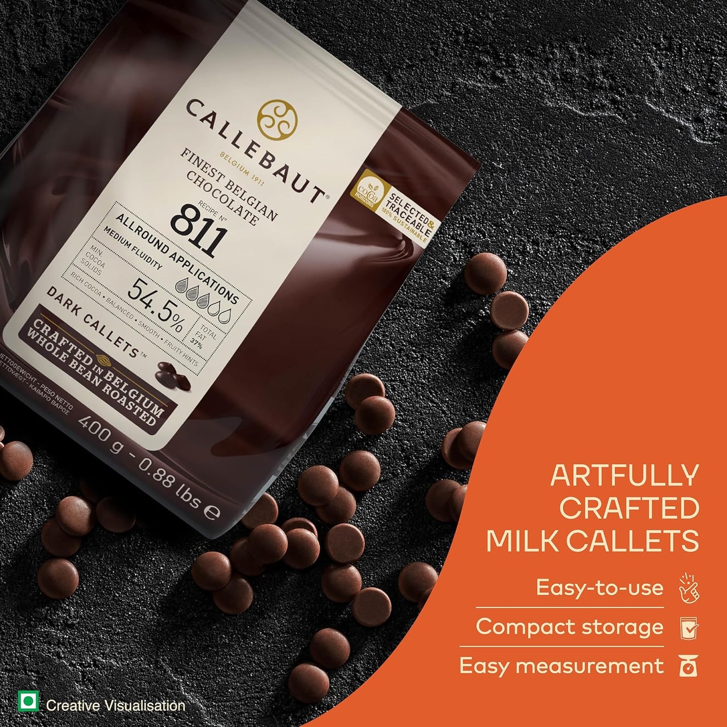 Callebaut 811 Dark Chocolate Callets 400 g | Belgian Chocolate | 54.5% Cocoa