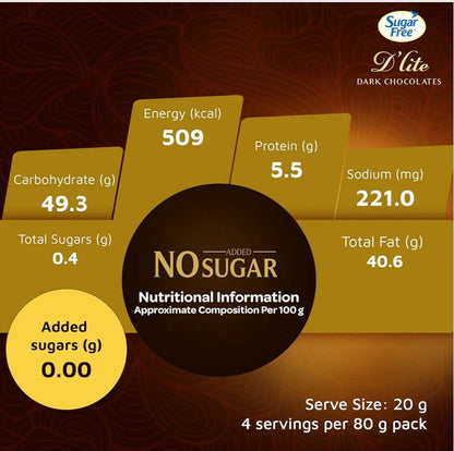 Sugar Free D'lite Hazelnut & Almonds Dark Chocolate Bar, 80 grams (Pack of 3)